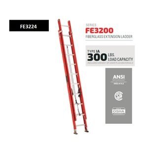 ESCALERA DE EXTENSION DE 24 PIES, FIBRA DE VIDRIO, 300 LB. MARCA LOUISVILLE