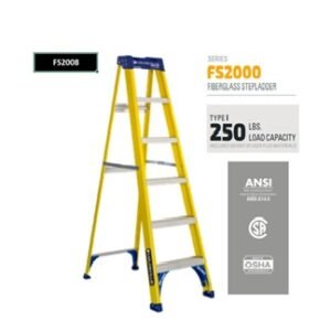 ESCALERA TIPO A DE 8 PIES, FIBRA DE VIDRIO, 250 LB. MARCA LOUISVILLE