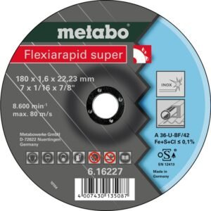 DISCO PARA CORTE DE METAL DE 7" X 1/16" X 7/8", FLEXIRAPID SUPER 180X1.6X22.2 MM, MARCA METABO, MODELO 616227000