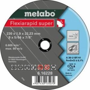 DISCO PARA CORTE DE 9" X 5/64" X 7/8", FLEXIRAPID SUPER 230X1.9X22.2 MM, MARCA METABO, MODELO 616229000