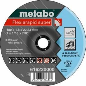 DISCO PARA CORTE DE METAL DE 7" X 1/16" X 7/8", FLEXIRAPID SUPER 180X1.8X22.23 MM, MARCA METABO, MODELO 616230000