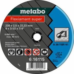 DISCO PARA DESBASTE DE METAL DE 9" X 1/4" X 7/8", FLEXIAMANT Z- UPPER 230X7.0X22.2 MM, ACERO, MARCA METABO, MODELO 616520000