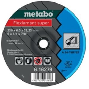 DISCO PARA DESBASTE DE METAL DE 4-1/2" X 1/4" X 7/8", FLEXIAMANT STEEL, MARCA METABO, MODELO 616726000
